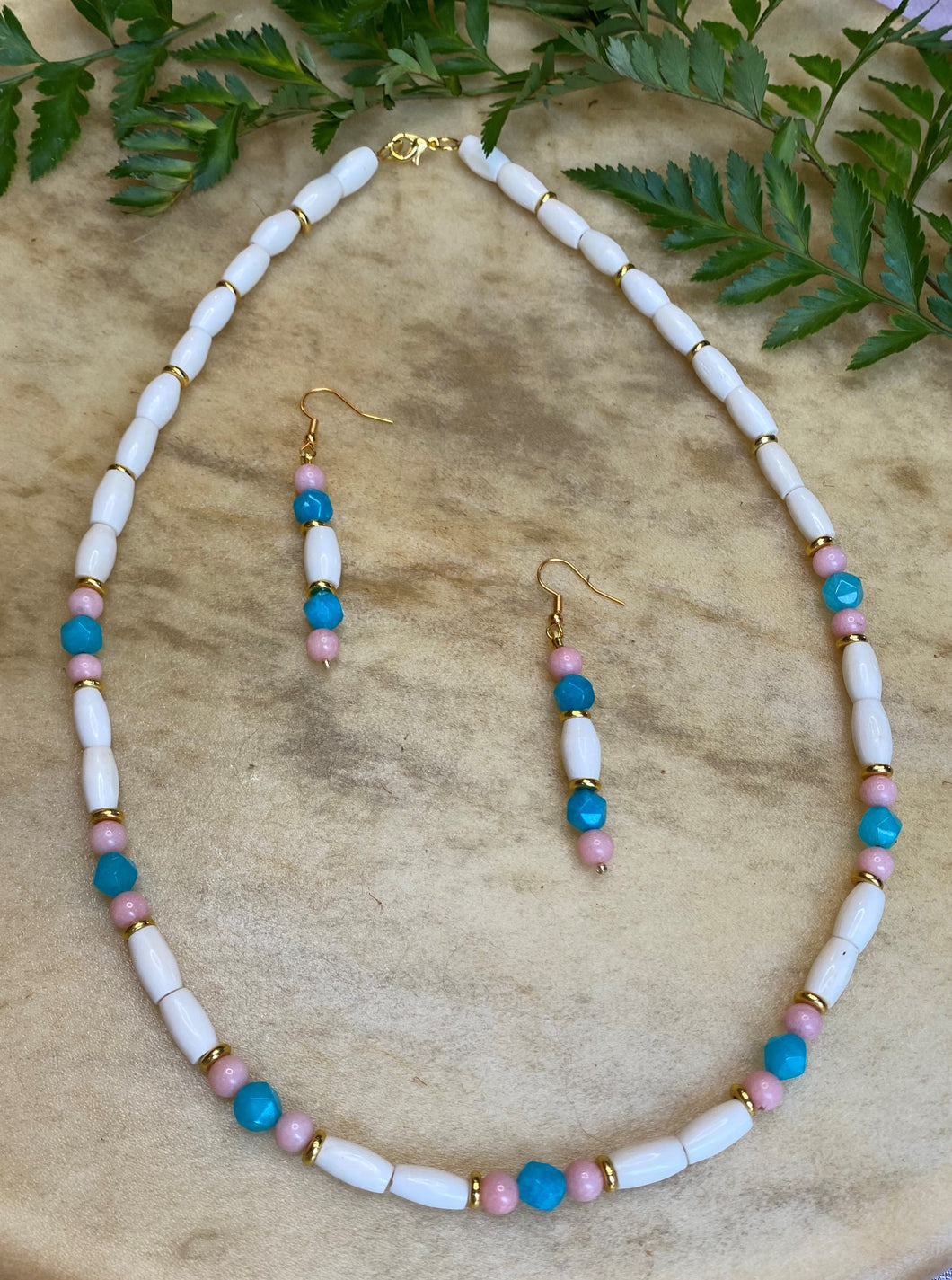 Bone Bead Necklace & Earring Set