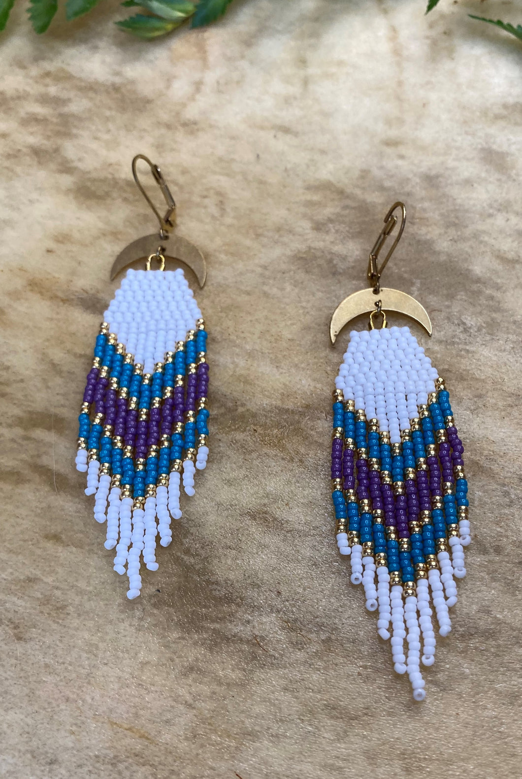 Beaded Fringe Earrings w/ Moon Charms